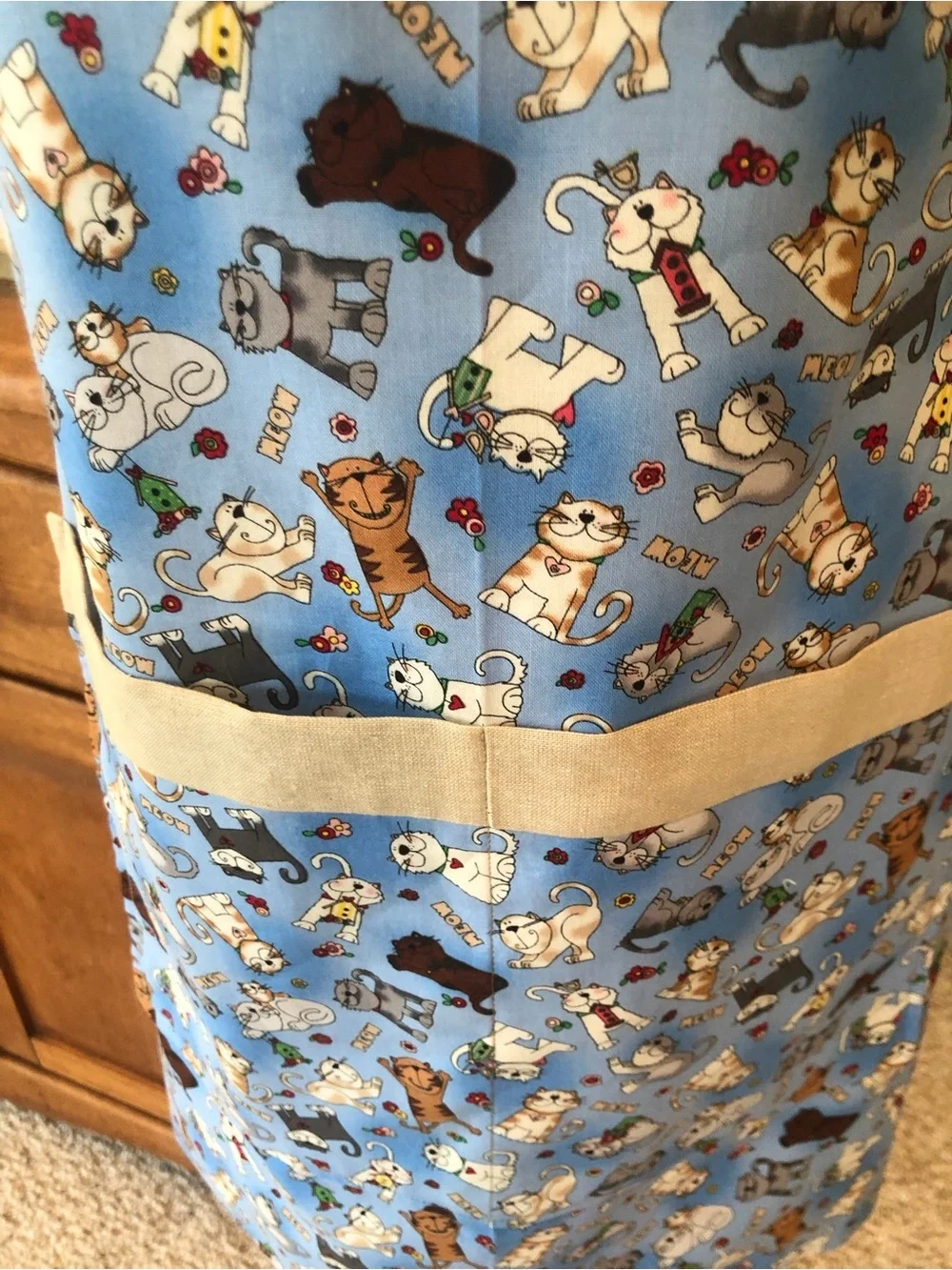 Light Blue Cat-Print Pet Apron with Front Pocket - Unbranded